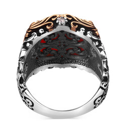 Fashionable Design Plain Zircon Dark Burgundy Stone Silver Men's Ring - 3