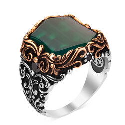 Fashionable Design Plain Zircon Green Stone Silver Men's Ring 