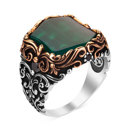 Fashionable Design Plain Zircon Green Stone Silver Men's Ring - 1