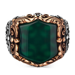 Fashionable Design Plain Zircon Green Stone Silver Men's Ring - 2