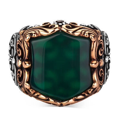 Fashionable Design Plain Zircon Green Stone Silver Men's Ring - 2