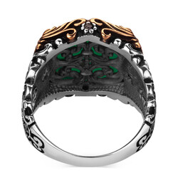 Fashionable Design Plain Zircon Green Stone Silver Men's Ring - 3