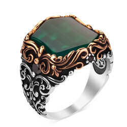 Fashionable Design Plain Zircon Green Stone Silver Men's Ring - 6