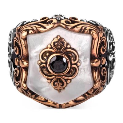 Fashionable Design White Mother of Pearl Stone Silver Men Ring - 2