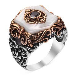 Fashionable Design White Mother of Pearl Stone Silver Men Ring - 6