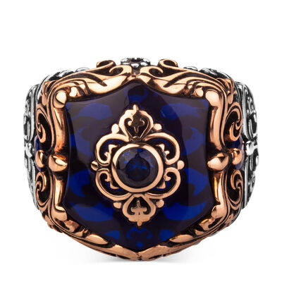 Fashionable Design Zircon Blue Stone Silver Men's Ring - 2