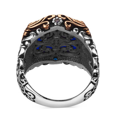 Fashionable Design Zircon Blue Stone Silver Men's Ring - 3