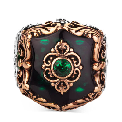 Fashionable Design Zircon Green Stone Silver Men's Ring - 2