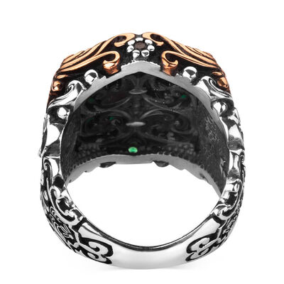 Fashionable Design Zircon Green Stone Silver Men's Ring - 3