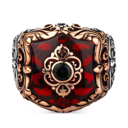 Fashionable Design Zircon Red Stone Silver Men's Ring - 2