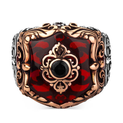 Fashionable Design Zircon Red Stone Silver Men's Ring - 2
