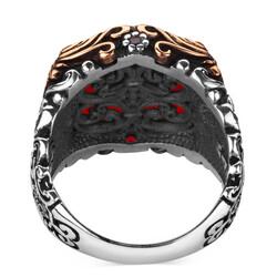 Fashionable Design Zircon Red Stone Silver Men's Ring - 3