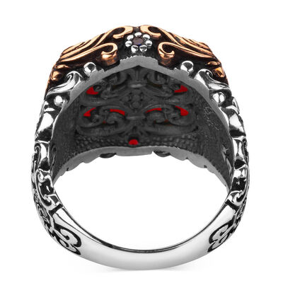 Fashionable Design Zircon Red Stone Silver Men's Ring - 3