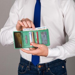 Fonksiyonel Crazy Deri Klasik Erkek Cüzdan Fıstık Yeşili - 9