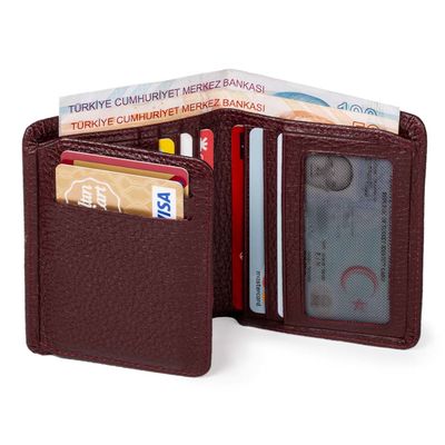 Fonksiyonel Hakiki Deri Klasik Erkek Cüzdan Bordo - 5