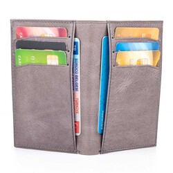 Fury Style Hakiki Crazy Deri Çıtçıtlı Dikey Erkek Kartlık Cüzdan Gri - 5