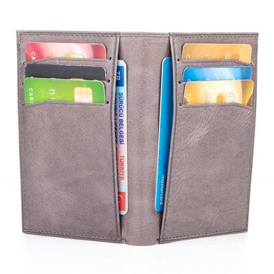 Fury Style Hakiki Crazy Deri Çıtçıtlı Dikey Erkek Kartlık Cüzdan Gri - 5