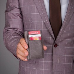 Fury Style Hakiki Crazy Deri Çıtçıtlı Dikey Erkek Kartlık Cüzdan Gri - 6