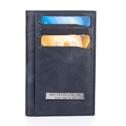 Fury Style Hakiki Crazy Deri Çıtçıtlı Dikey Erkek Kartlık Cüzdan İndigo - Anı Yüzük