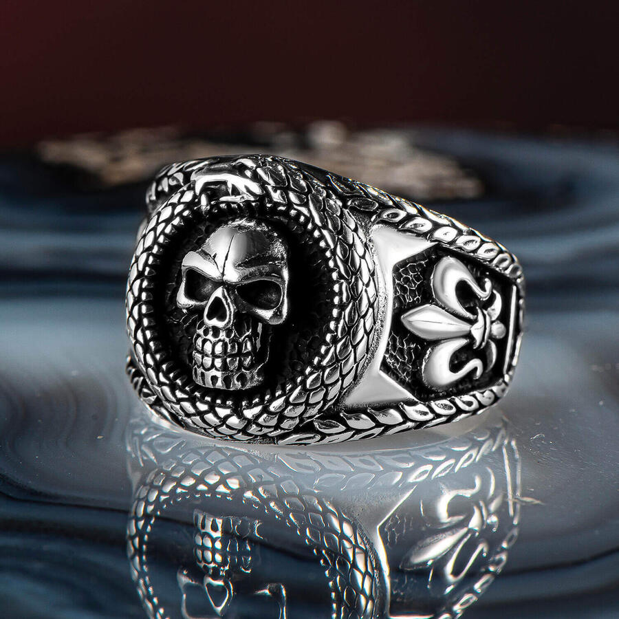 Ghost Rider 925 Sterling Silver Skull Motif Men s Ring