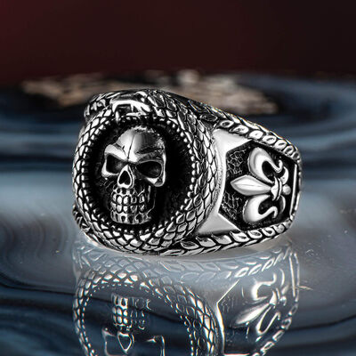 Ghost Rider 925 Sterling Silver Skull Motif Men's Ring - 1