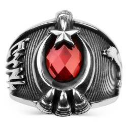 Göktürkçe Türk ve Bozkurt Motifli Pençeli Gümüş Yüzük - Anı Yüzük