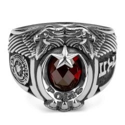 Çift Kartal Başlı Göktürkçe Türk Polis Armalı Yüzük - Anı Yüzük