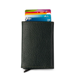 Green Personalized Leather Card Holder with Mechanism 