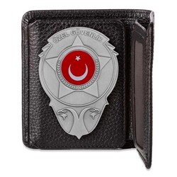 Gri Renk Yeni Özel Güvenlik Rozetli Katlamalı Klasik Cüzdan Siyah - Anı Yüzük