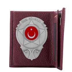 Gri Renk Yeni Özel Güvenlik Rozetli Klasik Cüzdan Bordo - 6
