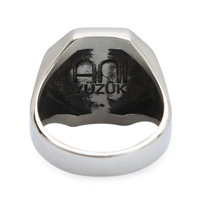 Gümüş Erkek Burç Yüzüğü Akrep Burcu Gümüş-Bronz Renk Yanları Sade Model Siyah Mineli - 3