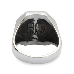 Gümüş Erkek Burç Yüzüğü Yay Burcu Gümüş-Bronz Renk Yanları Sade Model Siyah Mineli - 3
