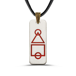 Gümüş-Kırmızı Squid Game Erkek Künye Kolye Deri İpli - Anı Yüzük