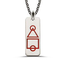 Gümüş-Kırmızı Squid Game Erkek Künye Kolye Zincirli Model2 - Anı Yüzük