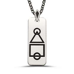 Gümüş-Siyah Squid Game Erkek Künye Kolye Zincirli Model2 - Anı Yüzük