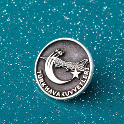Gümüş Uçak Motifli Türk Hava Kuvvetleri Yaka Rozeti - 3