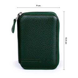 Zip-around Genuine Leather Card Holder Wallet Green 