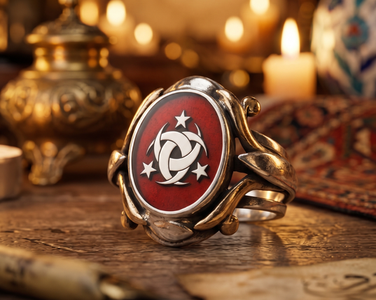Hand Adorned Silver Teskilati Mahsusa Mens Ring - 1
