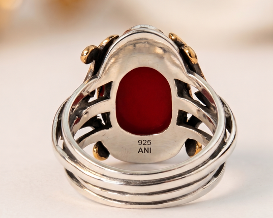 Hand Adorned Silver Teskilati Mahsusa Mens Ring - 6