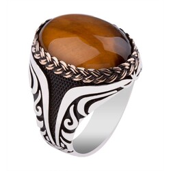 Hasır Düğüm Motifli Kaplangözü Taşlı Erkek Yüzük - Anı Yüzük