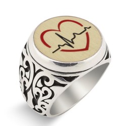 Kalp Ritmi Desenli Gümüş Yüzük - Anı Yüzük