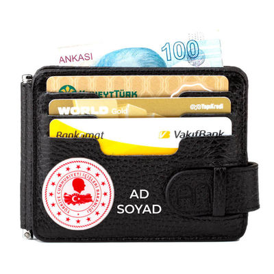 İçişleri Bakanlığı Mini Rozetli Para Tokalı Çift Taraflı Deri Erkek Kartlık Cüzdan Siyah - 2