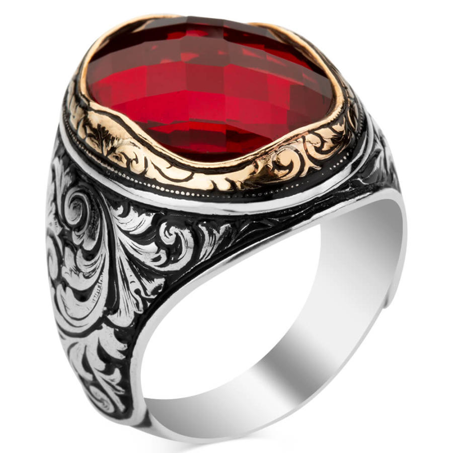 Sterling silver ring shop with red stone