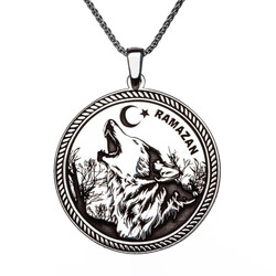 İsimli Ay Yıldız Bozkurt 925 Ayar Gümüş Erkek Kolye Zincirli Model1 - Anı Yüzük