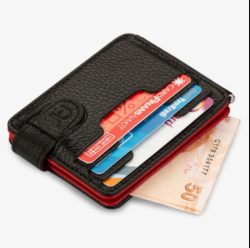 İsme Özel Çift Taraflı Deri Erkek Kartlık Cüzdan Siyah-Kırmızı Renk - Anı Yüzük