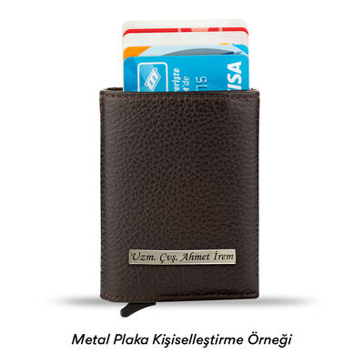 Kişiselleştirilebilir Otomatik Mekanizmalı Deri Kartlık Kahverengi - 2