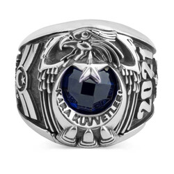 Kara Kuvvetleri 2021 Astsubay Yüzüğü Mavi Taşlı - Anı Yüzük