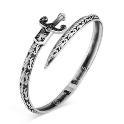 Kılıç Model 925 Ayar Gümüş Erkek Bileklik Siyah Taşlı - Anı Yüzük