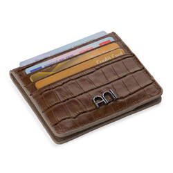 Practical Design Croco Leather Slim Card Holder Wallet with Gripper Hazelnut Color 