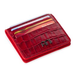 Practical Design Croco Leather Slim Card Holder Wallet with Gripper Red 